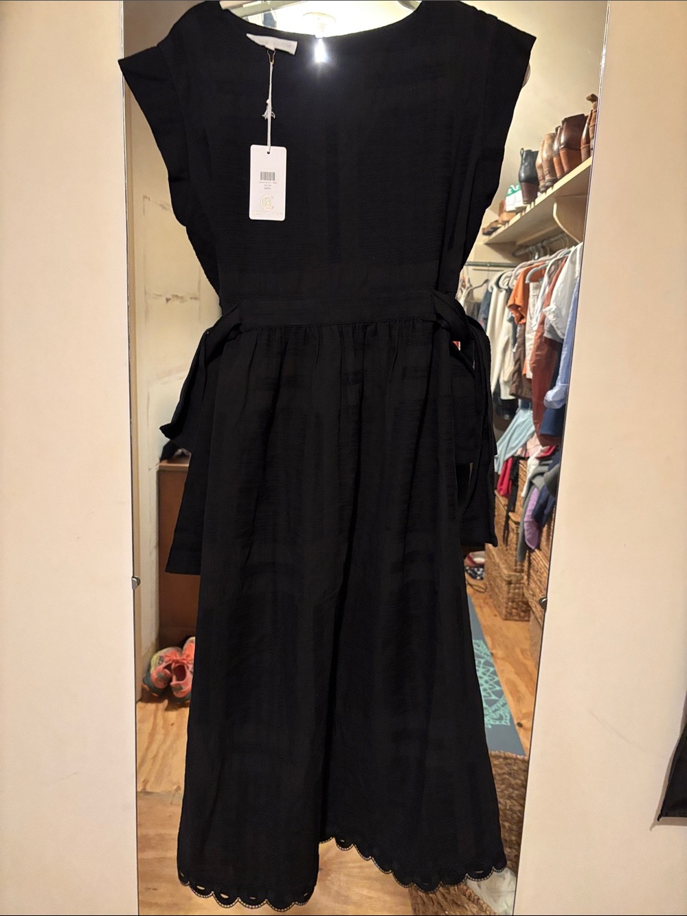 Corey Lynn Calter Black Cadance tie dress Scallop-Hem Tie-Waist